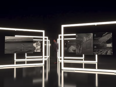 Elegant Modern Display Cabinets With LED Lighting And Artwork Exhibits 3d model
