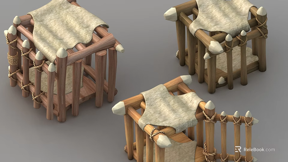 Handcrafted Wooden Frame Structures With Fabric Covers And Rope Details 3d model 
