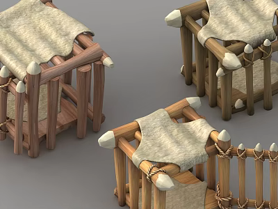 Handcrafted Wooden Frame Structures With Fabric Covers And Rope Details 3d model