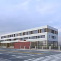 Modern Fire Station Building With Red Entrance Doors And Large Windows Exterior