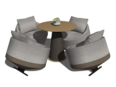 Modern Casual Sofa Set With Four Round Seats Round Wooden Table And Small Potted Plant 3d model