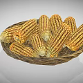 Fresh Yellow Corn Ears Arranged in Wicker Basket Healthy Vegetable 3d model