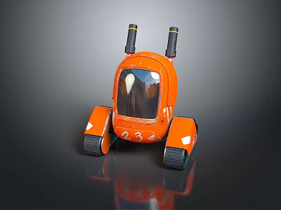 Orange Smart Machine With Tracked Wheels Antennas And Transparent Window 3d model