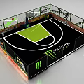 Mini Fenced Basketball Court With Black Surface Green Area And Monster Energy Logo