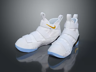 Modern White High Top Sneakers With Yellow Nike Logo And Light Blue Sole 3d model
