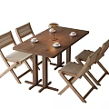 Wooden Rectangular Dining Table With Woven Back Cushioned Chairs Set 3d model