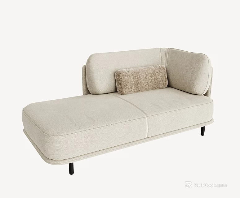 Modern Beige Fabric Chaise Lounge With Soft Cushion And Black Slim Legs 3d model 
