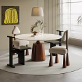 Modern Round Dining Table Set With Marble Top Wooden Base Chairs And Pendant Light Artwork