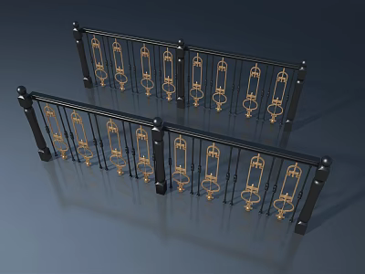 Elegant Modern Casement Door Design With Black Frame And Gold Decorative Patterns 3d model