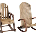 Two Stylish Wooden Leisure Rocking Chairs With Woven Seats And Curved Frames