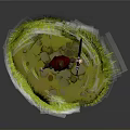 Woman in Red Cape Standing on Green Island With Grass Stones Sword and Dagger