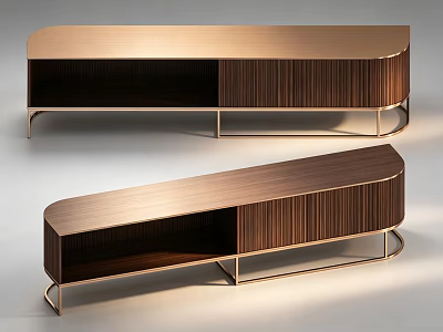 Modern TV Stand With Wooden Surface And Metal Frame For Living Room 3d model
