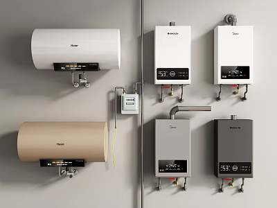 Household Water Heaters In Modern Styles With Wall Mounted Design And Various Colors 3d model