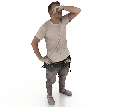Workers rest to wipe sweat 3d model