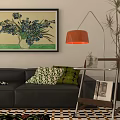 Modern Cozy Living Dining Room Interior With Artworks Bookshelf TV Plant And Rug