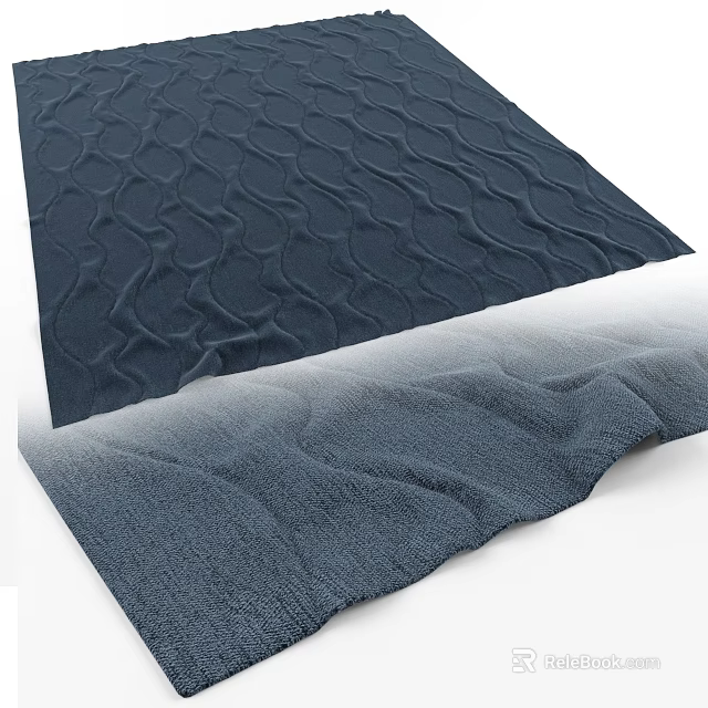Modern Plush Dark Blue Square Rug With Wavy Textured Pattern Design 3d model 