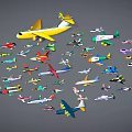 Different Types Of Colorful Model Airplanes Arranged Densely On Gray Background