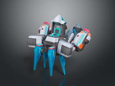 Mechanical Robot Creature With Multiple Blue Legs Mechanical Arms And Gray White Orange Details 3d model