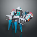 Mechanical Robot Creature With Multiple Blue Legs Mechanical Arms And Gray White Orange Details
