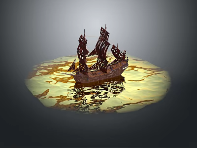 Vintage Sailing Ship Model As Classic Water Transport On Calm Water Surface 3d model