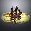 Vintage Sailing Ship Model As Classic Water Transport On Calm Water Surface