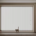 Neutral Toned Vertical Blinds Covering Large Window in Cozy Interior with Small Cat