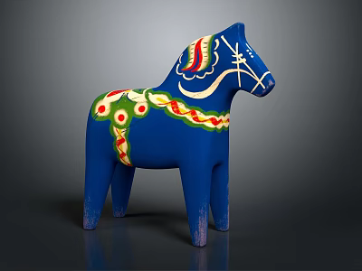 Blue Horse Doll With Colorful Decorative Patterns On Body And Intricate Details 3d model