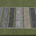 Ornamental Garden Pathway Design With Various Materials Paving Slabs Divided By Green Grass Strips