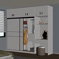 Modern White Wardrobe with Sliding Doors Hanging Clothes Open Shelves and Decorative Items