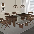 Quiet Ancient Style Dining Table and Chair Chandelier Hanging Picture 3d model
