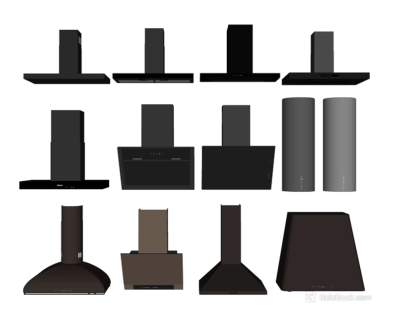 Modern Kitchen Range Hoods In Various Styles And Black Brown Designs 3d model