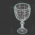 Ornate Metallic Wine Glass Featuring Carved Geometric Floral Patterns Flared Base And Red Wine Inside