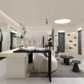 Modern Clothing Store Interior With Mannequins Display Racks And Cashier Counter