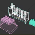 Laboratory Test Tubes in Rack with Purple Caps and Gray Multi Well Plate