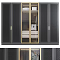 Modern Wardrobe Interior With Glass Doors Gold Metal Frames And Mesh Panels