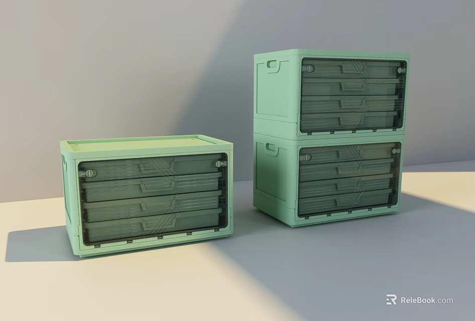 Modern Light Green Stackable Storage Cabinets With Multiple Layers And Functional Design 3d model