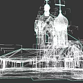 European Style Church Building With Golden Domes Crosses Black Roof And White Walls