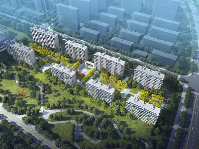 Aerial Planning of Modern Residential Community With Buildings Green Areas And Road Layout 3d model