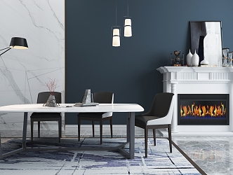 Dining Room Fireplace Decorative Dining Table and Chair 3d model