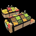 Fruit Display Shelves with Fresh Colorful Fruits Organized on Wooden Racks for Retail Store