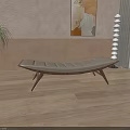 Modern Living Room Beige Ottoman On Wooden Floor With Green Plant Artwork And Floor Lamp