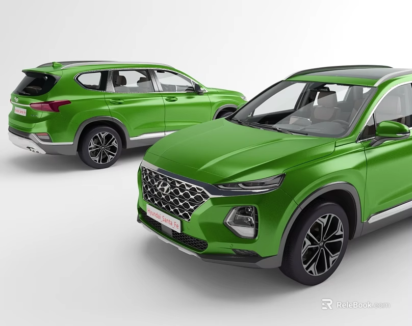 Two Green Modern SUVs With Sleek Exterior Design Front And Side View 3d model 