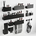 Modern Bathroom Accessories With Black Shelves Towel Racks And Toiletries