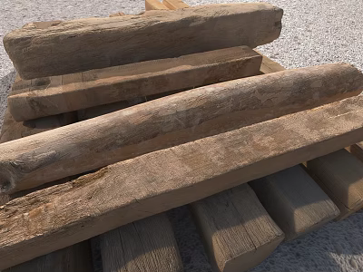Rough Stone And Wood Logs Stacked For Natural Building Material 3d model