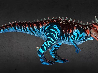 Vibrant Blue And Black Striped Reptile With Spiked Back And Red Head 3d model