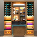 Modern Retail Display Cabinet Shelving with Layered Shelves Colored Towels Shoes and Warm Lighting