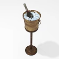 Metal Ice Bucket With Stand Holding Champagne Bottle And Ice Cubes