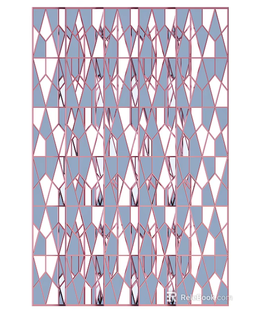 Stylish Modern Decorative Room Divider Featuring Geometric Blue White Patterns 3d model 