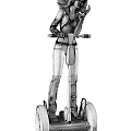 Woman Riding Red Self Balancing Scooter In Black Leather Jacket And Red Top