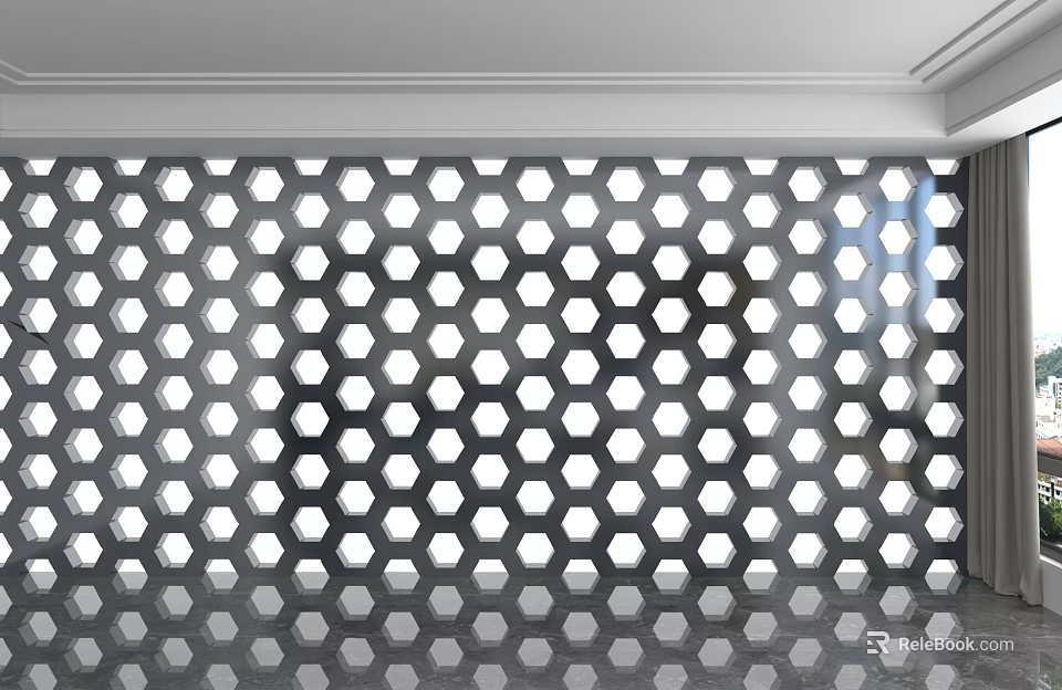 Modern Metal Background Wall With Hexagonal Holes And Geometric Design 3d model 